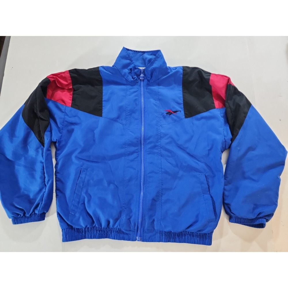 VTG 90s Reebok Vector Windbreaker Jacket Mens M Colorblock Blue Track Coat Nylon